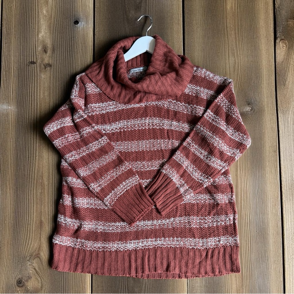 Jason Maxwell Maroon and Cream Striped Cowl Neck Sweater Size XL